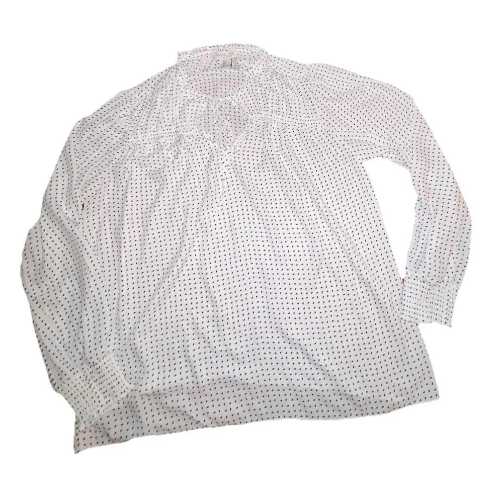 Rachel Zoe White Black Polka Dot Ruffle Tie Neck Secretary Geek Blouse L